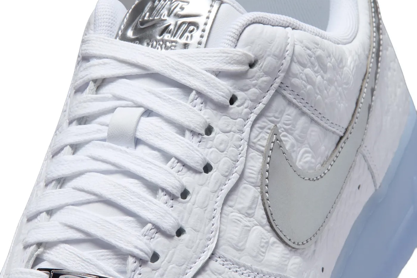 Nike Air Force 1 Low "White Croc" IR1981-100 release info swoosh af1 all white