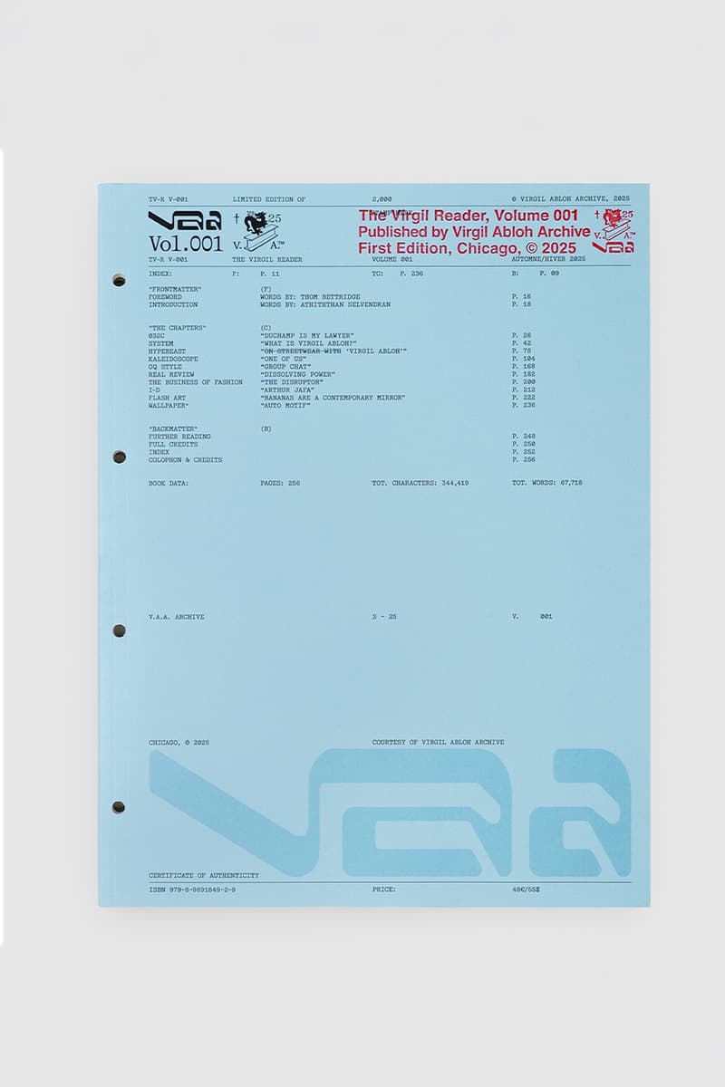 The Virgil Abloh Archive™ Officially Launches 'The Virgil Reader Vol. 001' and Public Membership