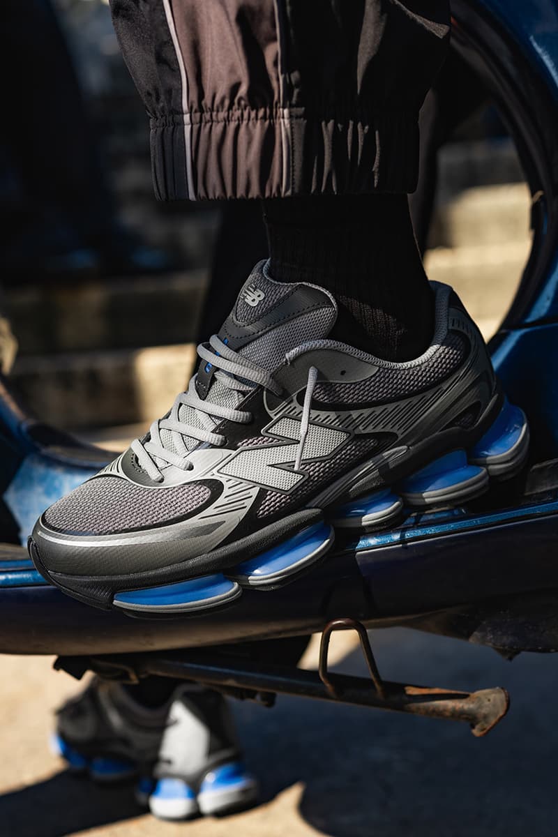 New Balance ABZORB 2000 in Grey/Blue and Black/Red exclusive colorways from JD Sports, showing mesh and metallic webbed construction detail - detail view 2