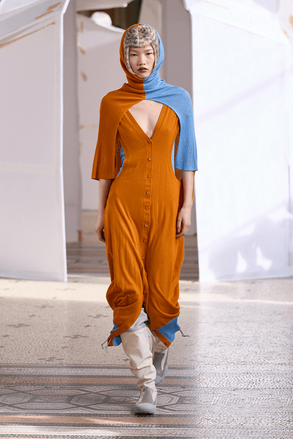 Kiko Kostadinov Fall Winter 2026 Paris Fashion Week womenswear Laura Deanna Fanning runway