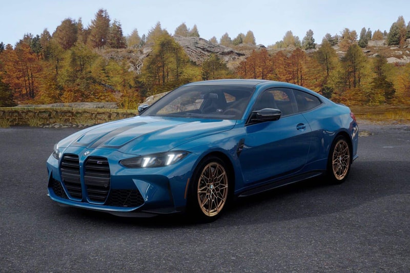 Front and rear view of the limited-run 2027 BMW M4 Coupe M Legacy Edition in heritage paint with gold-bronze wheels for the Canadian market