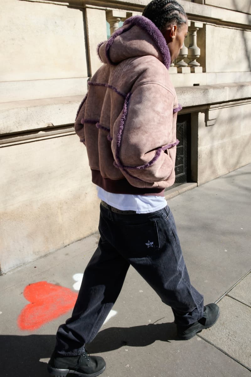 Supreme x MM6 Maison Margiela Spring 2026 collaboration featuring Schott leather jacket with eagle artwork and hooded shearling bombers - detail view 5