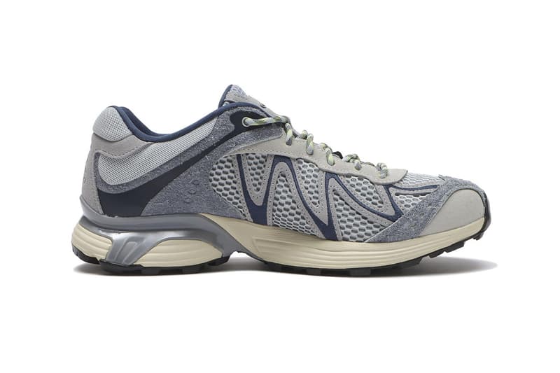 Salomon XT-Whisper Embroidery Pack in Pearl Blue, Almond Cream, and Deep Lichen Green colorways with embroidered detailing on 3D mesh upper - detail view 3