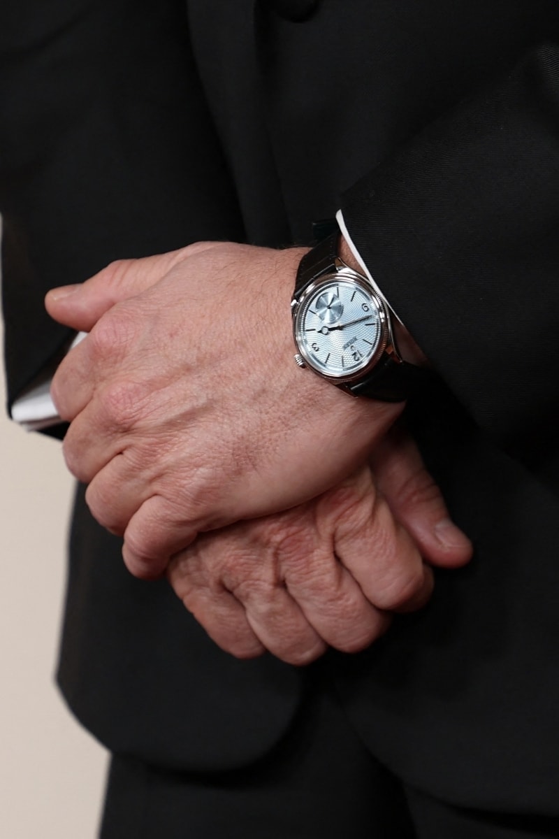 Wrist Check Leonardo DiCaprio Rolex 1908 Platinum Ice Blue Guilloché Rice-Grain Dial Reference 52506  Oscars 2026 98th Academy Awards 