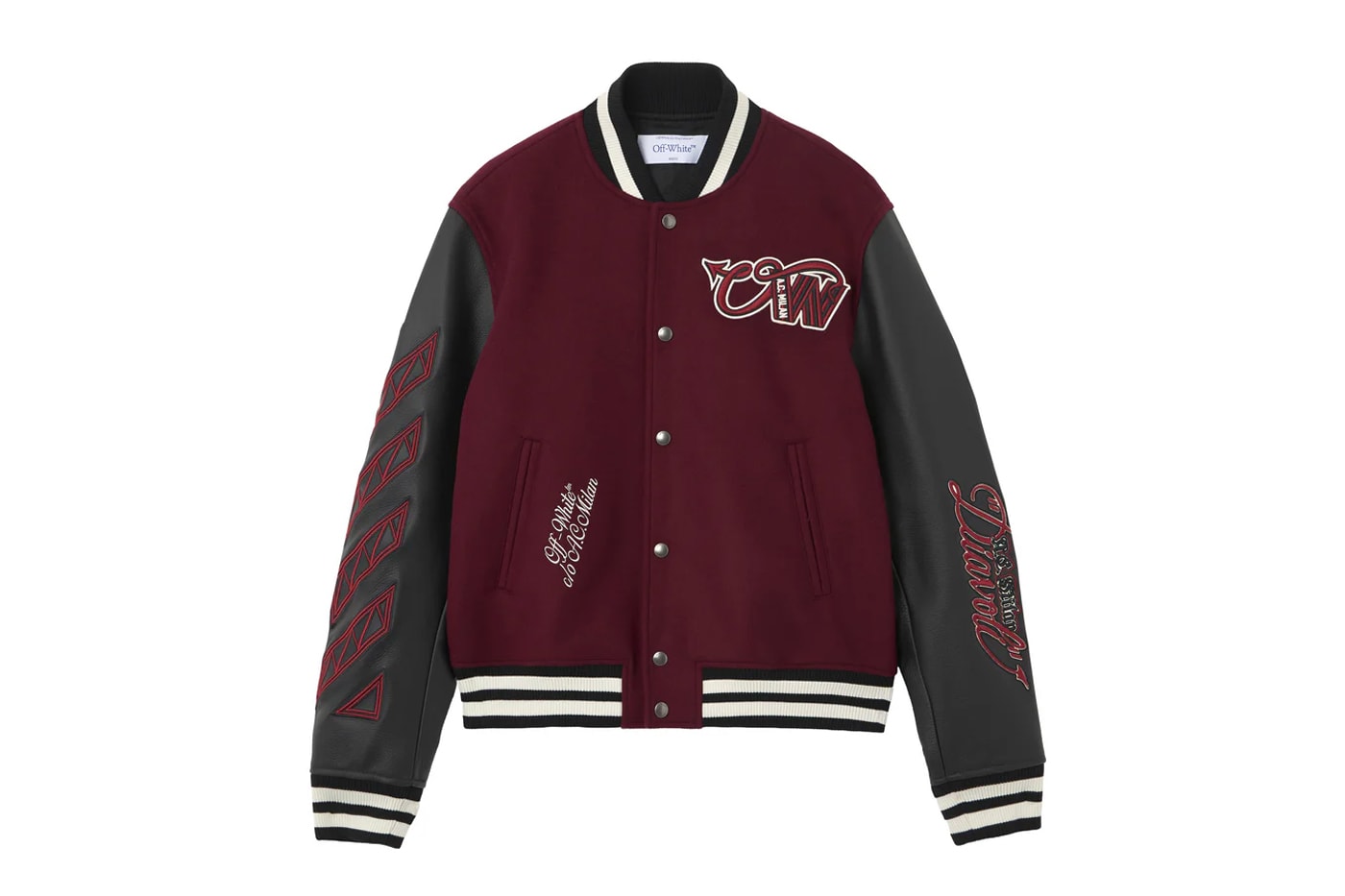 Off-White x AC Milan Collab Varsity Jacket Release virgil abloh italian football club italy