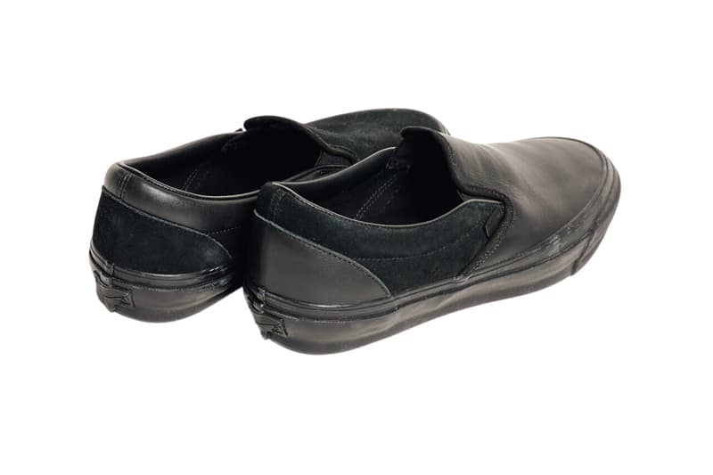 Engineered Garments x Vans Slip-On 98 in black colorway, detail view of mixed-material upper construction - detail view 2