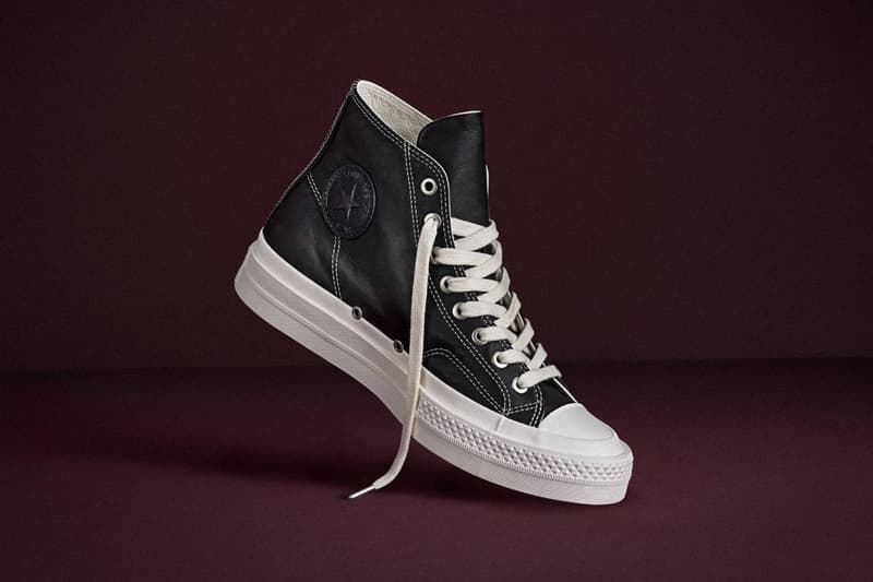Converse First String Chuck Taylor high-top in premium black leather with refined textile finish - detail view 2