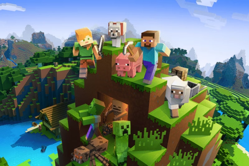 Concept art of Minecraft World immersive theme park land at Chessington with biomes, coaster and block-built attractions