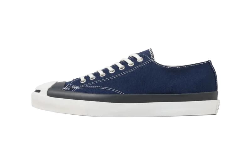 Converse Jack Purcell 1935 in Navy, showing signature smile toe cap and elongated tongue - detail view 4