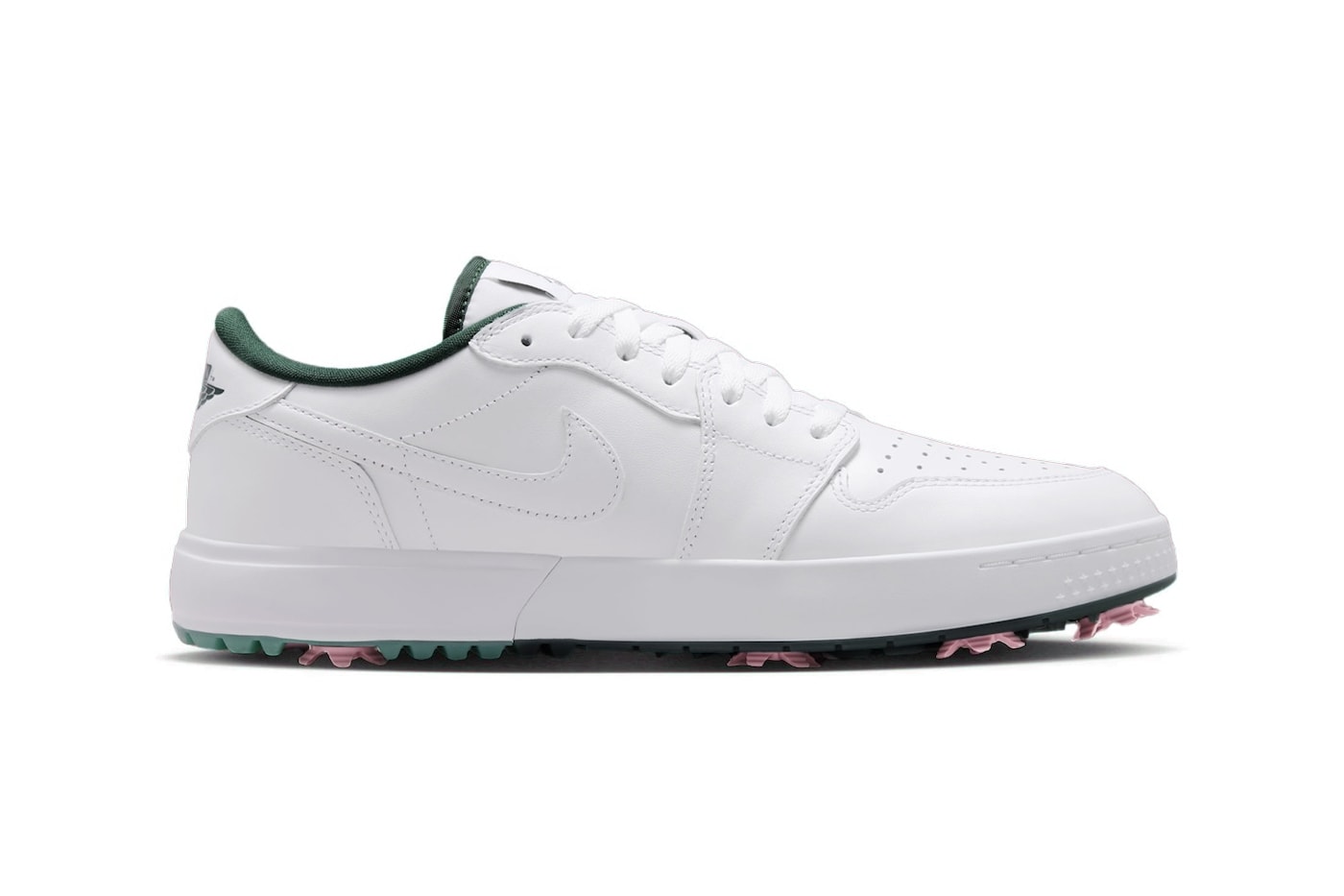 Jordan Brand Balances Classic Styling With Subtle Pops on the Air Jordan 1 Low Golf "White/Fir" Release Info IQ3417-100 White/Fir-Black-Elemental Pink nike augusta masters tournament georgia