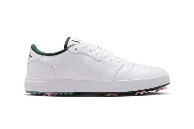 Jordan Brand Balances Classic Styling With Subtle Pops on the Air Jordan 1 Low Golf "White/Fir" Release Info IQ3417-100 White/Fir-Black-Elemental Pink nike augusta masters tournament georgia