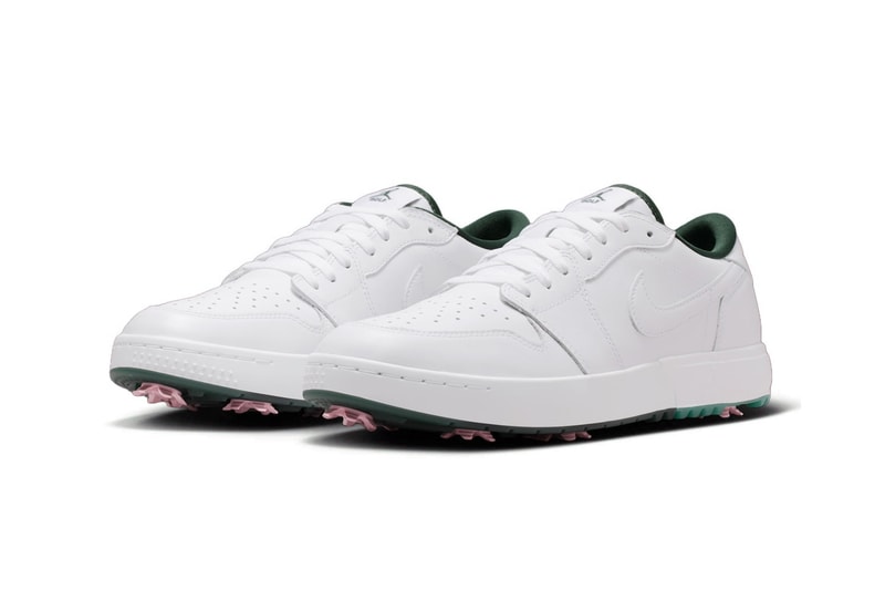 Jordan Brand Balances Classic Styling With Subtle Pops on the Air Jordan 1 Low Golf "White/Fir" Release Info IQ3417-100 White/Fir-Black-Elemental Pink nike augusta masters tournament georgia
