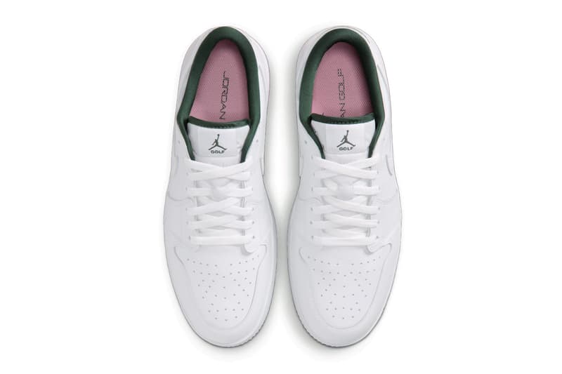 Jordan Brand Balances Classic Styling With Subtle Pops on the Air Jordan 1 Low Golf "White/Fir" Release Info IQ3417-100 White/Fir-Black-Elemental Pink nike