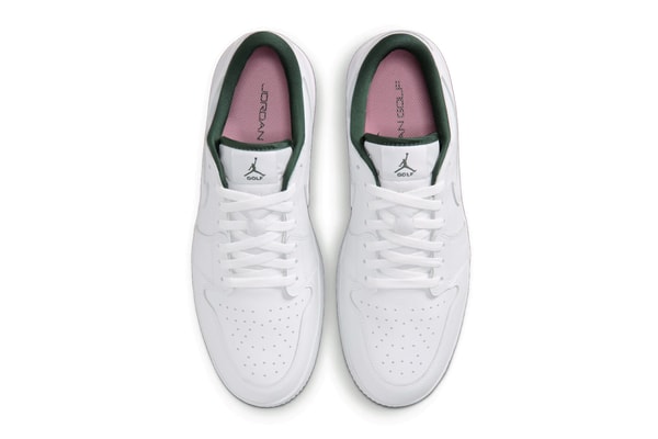 Jordan Brand Balances Classic Styling With Subtle Pops on the Air Jordan 1 Low Golf "White/Fir" Release Info IQ3417-100 White/Fir-Black-Elemental Pink nike augusta masters tournament georgia