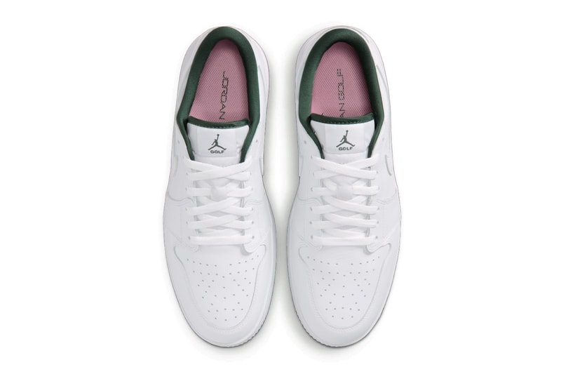 Jordan Brand Balances Classic Styling With Subtle Pops on the Air Jordan 1 Low Golf "White/Fir" Release Info IQ3417-100 White/Fir-Black-Elemental Pink nike augusta masters tournament georgia