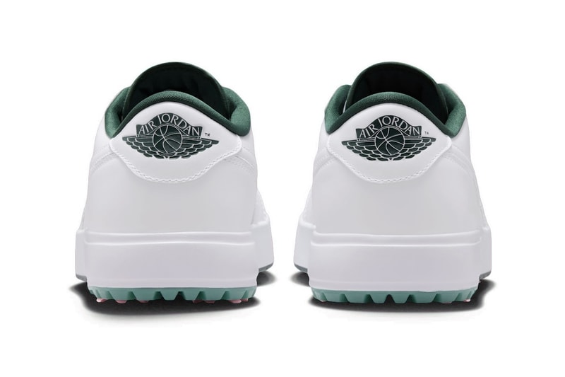 Jordan Brand Balances Classic Styling With Subtle Pops on the Air Jordan 1 Low Golf "White/Fir" Release Info IQ3417-100 White/Fir-Black-Elemental Pink nike augusta masters tournament georgia