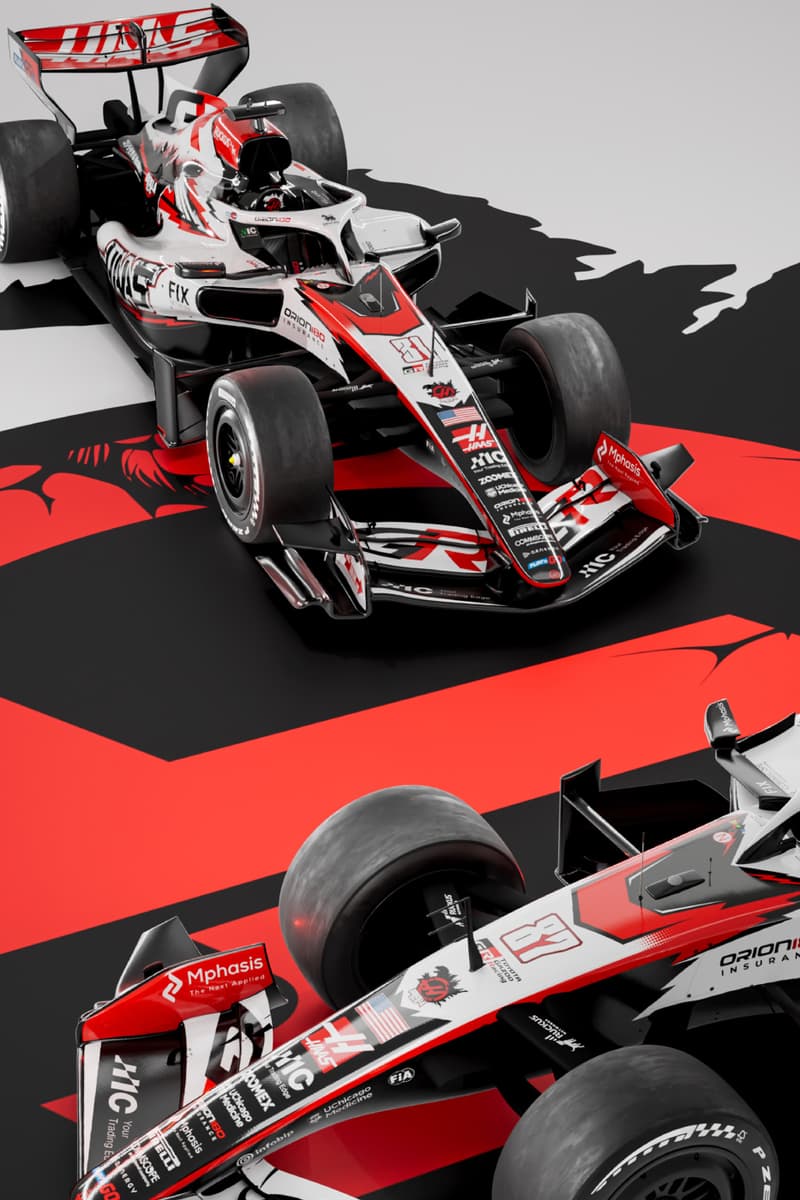 Haas F1 car in Godzilla-themed livery promoting Godzilla Minus Zero at the 2026 Japanese Grand Prix