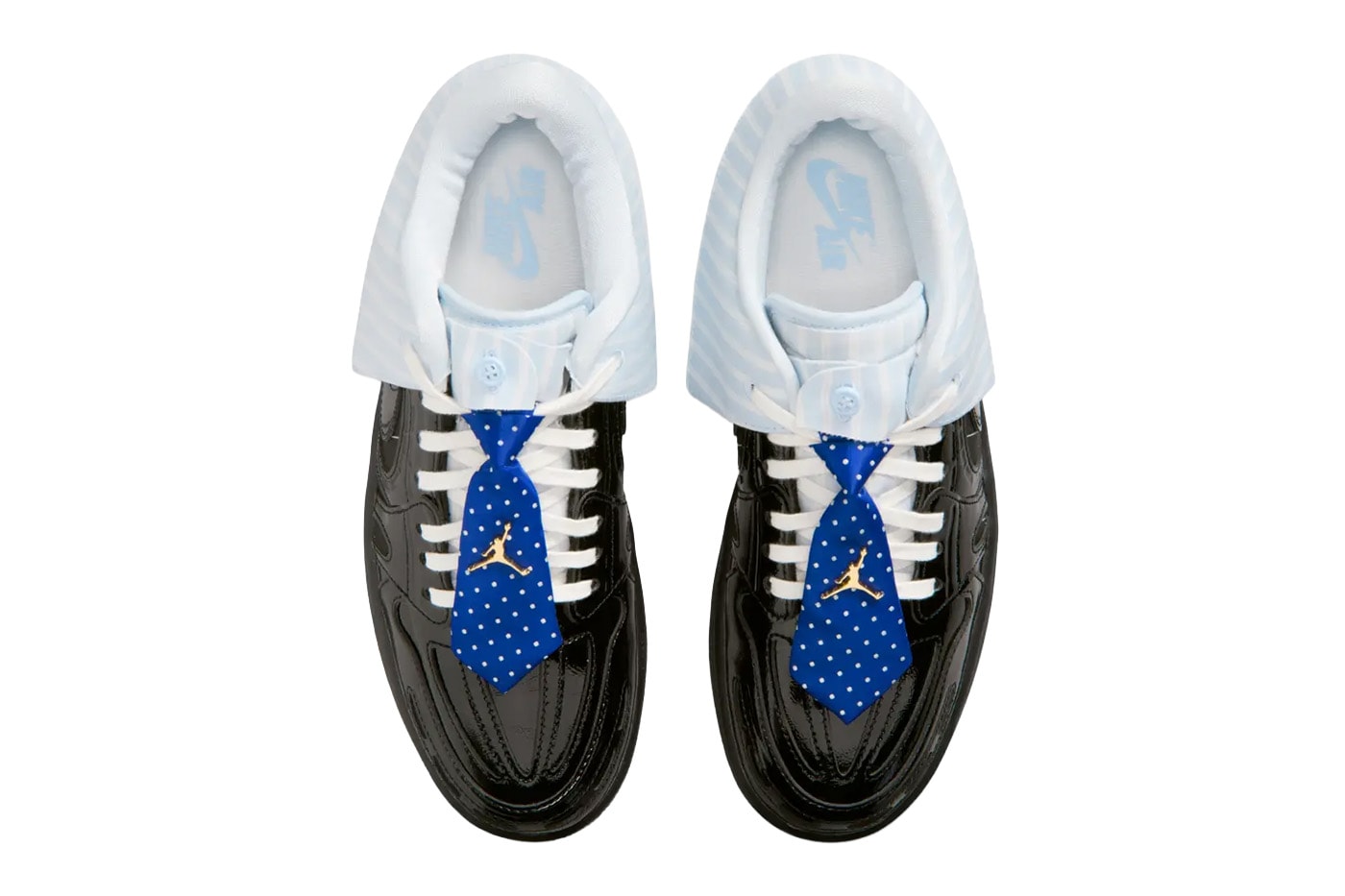 Air Jordan 1 Low Method of Make v3 Suit and Tie heel detail showing shirt collar shaped panelling and button detail