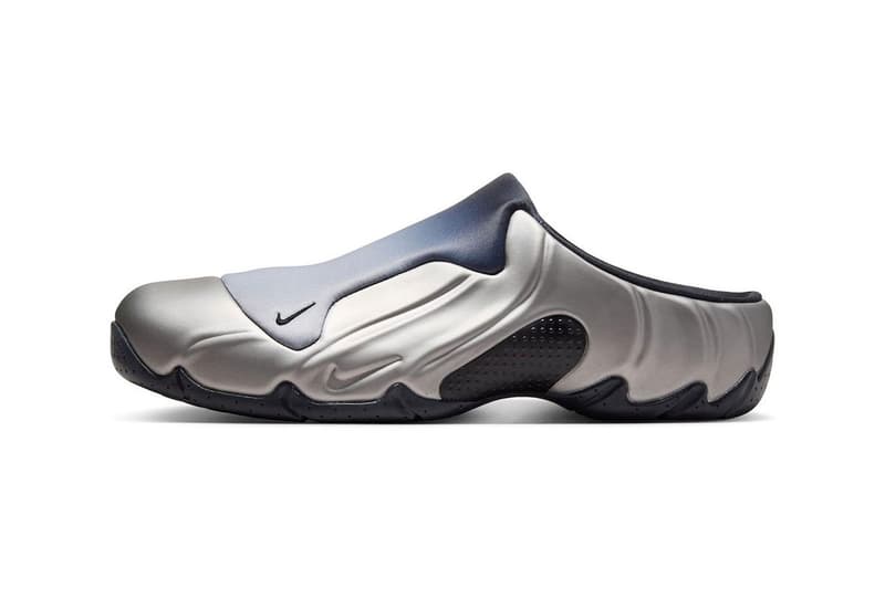 Nike Clogposite in Metallic Dark Grey colorway, showing muted metallic gradient finish on slip-on silhouette - detail view 3