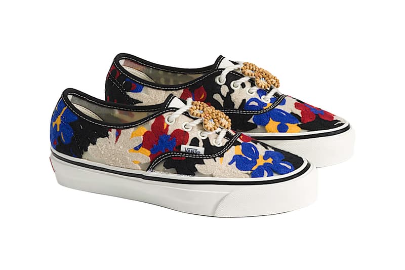 Vans Premium Authentic 44 in white canvas with embroidered red and blue floral detailing - detail view 3