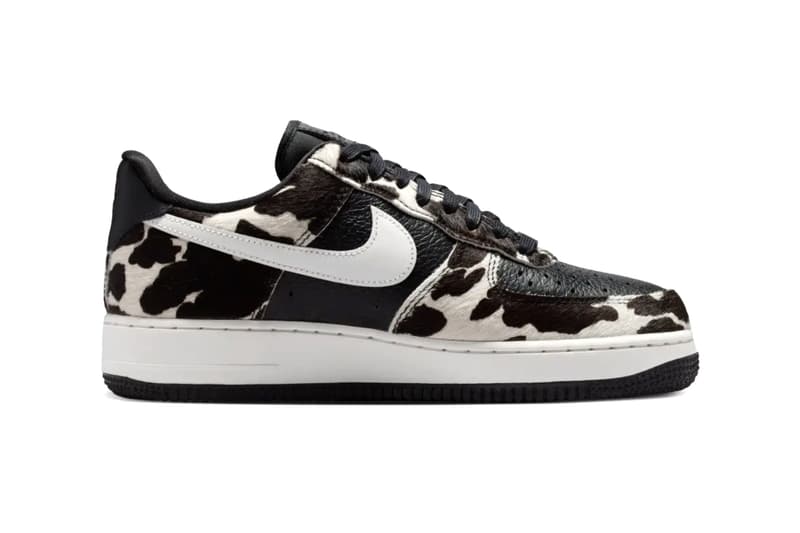 Nike Air Force 1 Low in cow print pattern with black and phantom colorway detailing - detail view 3