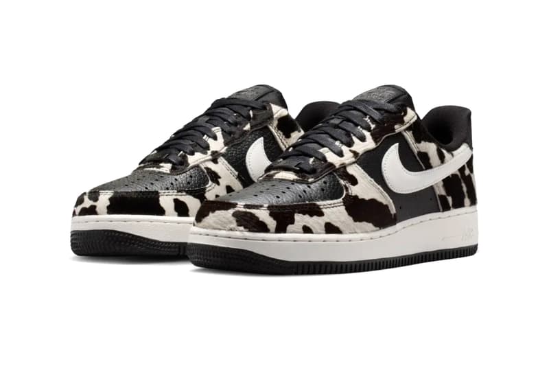 Nike Air Force 1 Low in cow print pattern with black and phantom colorway detailing - detail view 4