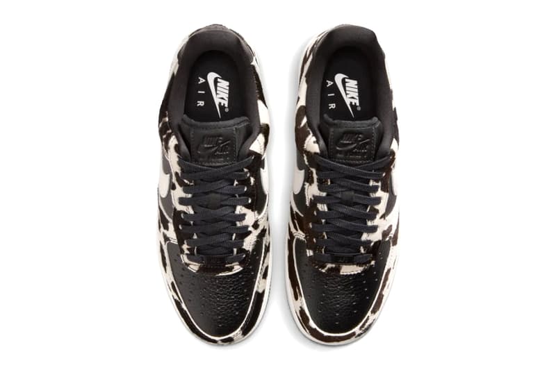 Nike Air Force 1 Low in cow print pattern with black and phantom colorway detailing - detail view 5