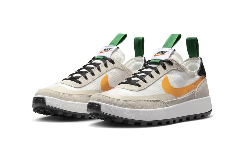 Nike x Tom Sachs General Purpose Shoe 'Bricolage' in Summit White, Birch, Pine Green, and University Gold colorway - detail view 3