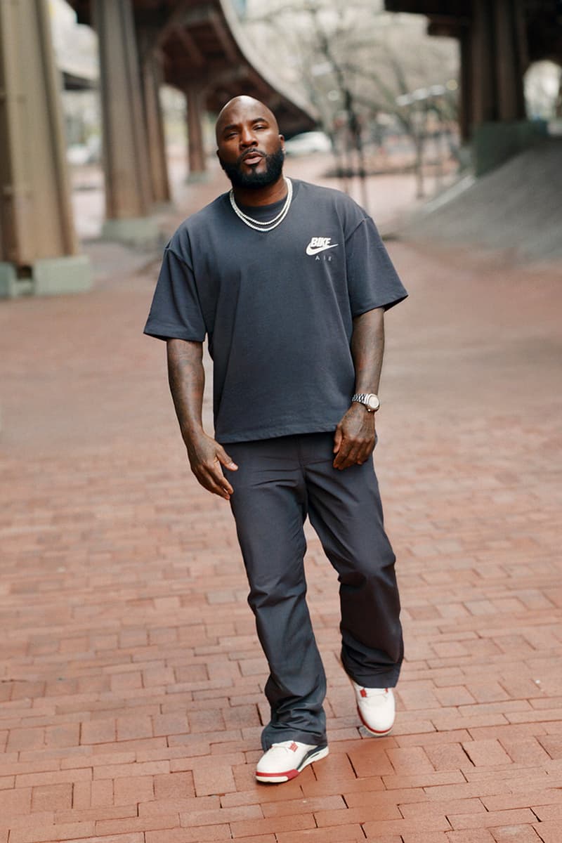 Nigel Sylvester wears the Air Jordan 4 Brick After Brick alongside matching BIKE AIR apparel collection - detail view 1