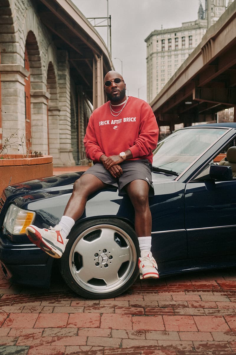 Nigel Sylvester wears the Air Jordan 4 Brick After Brick alongside matching BIKE AIR apparel collection - detail view 2
