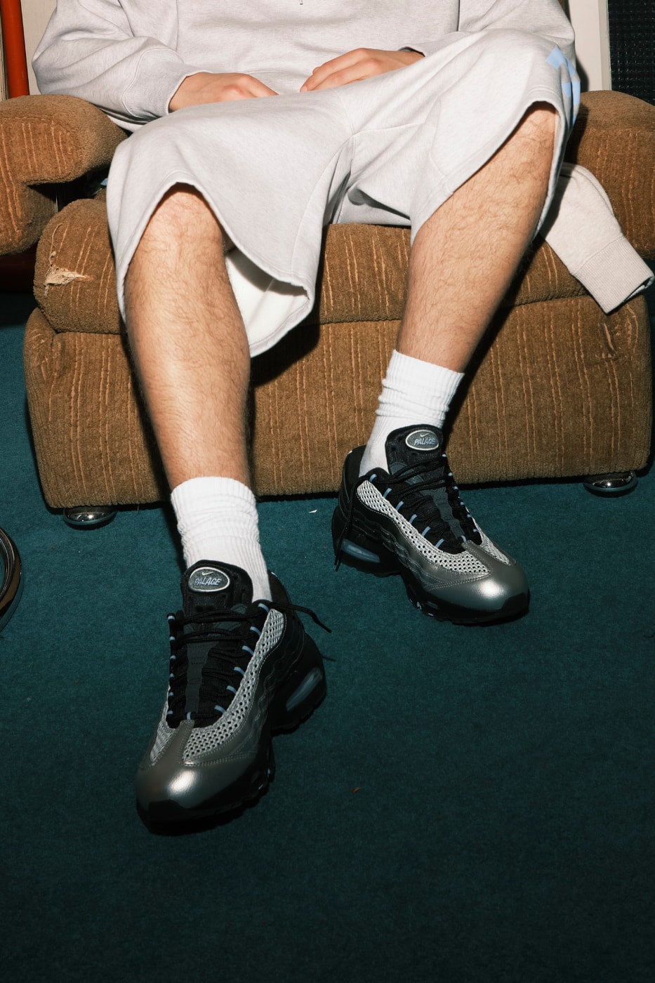 Palace x Nike Air Max 95 lateral view showing silver-to-black gradient