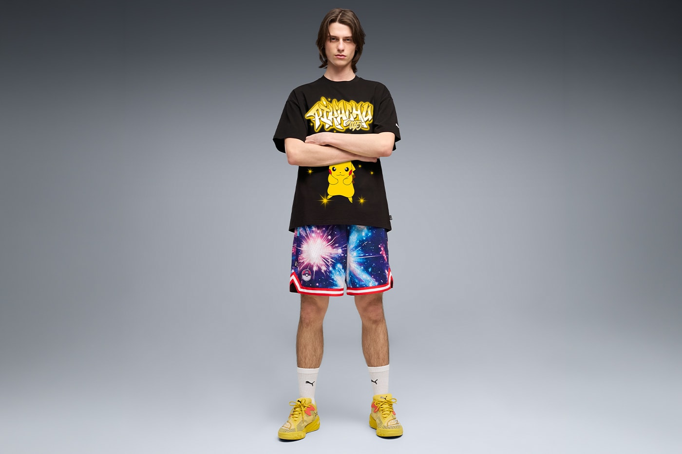 Puma and Pokémon Venture "Into Another World" for 30th Anniversary Collection footwear apparel collaboration PUMA All-Pro NITRO 2 Sun Pokémon, Espeon, and the Moonlight Pokémon, Umbreon