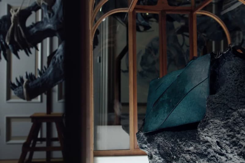 Enfin Levé T-Rex Leather luxury handbag in deep teal crafted from lab-grown dinosaur collagen