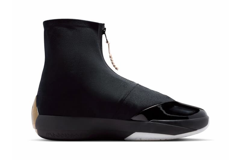 Air Jordan 4028 in Black with metallic gold and pearl white detailing, shown from lateral side profile - detail view 3