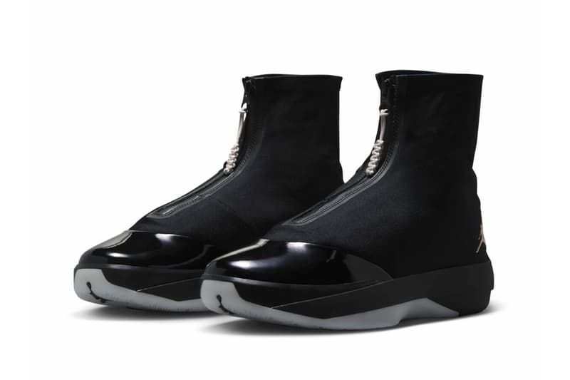 Air Jordan 4028 in Black with metallic gold and pearl white detailing, shown from lateral side profile - detail view 4