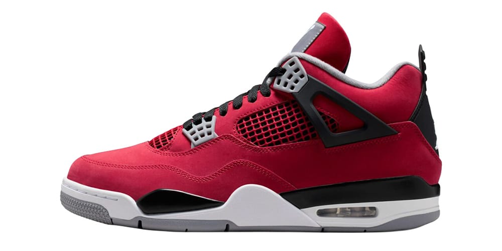 Air Jordan 4 Toro Bravo 2026 retro Fire Red FQ8138-600 vue de profil officielle Jordan Brand