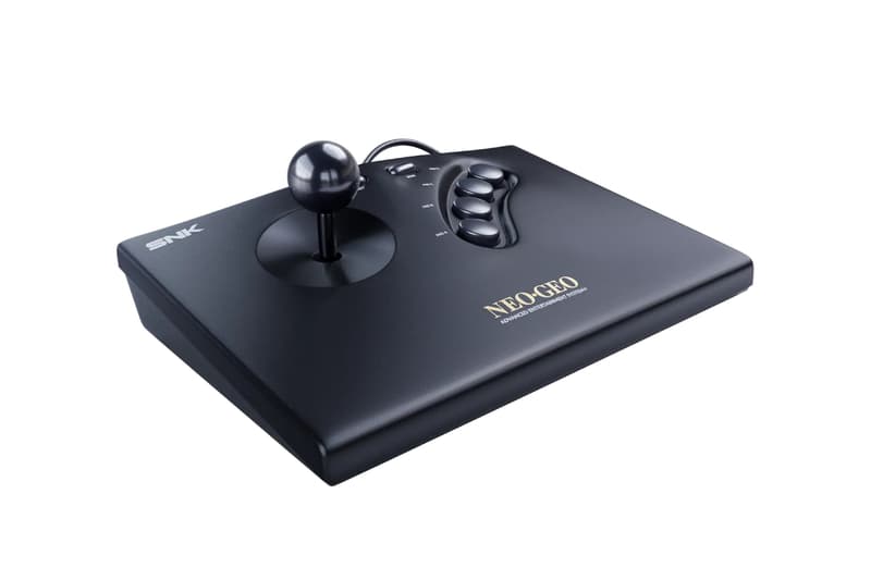 SNK Neo Geo AES+ console with arcade stick, 1080p HDMI and AV ports shown together