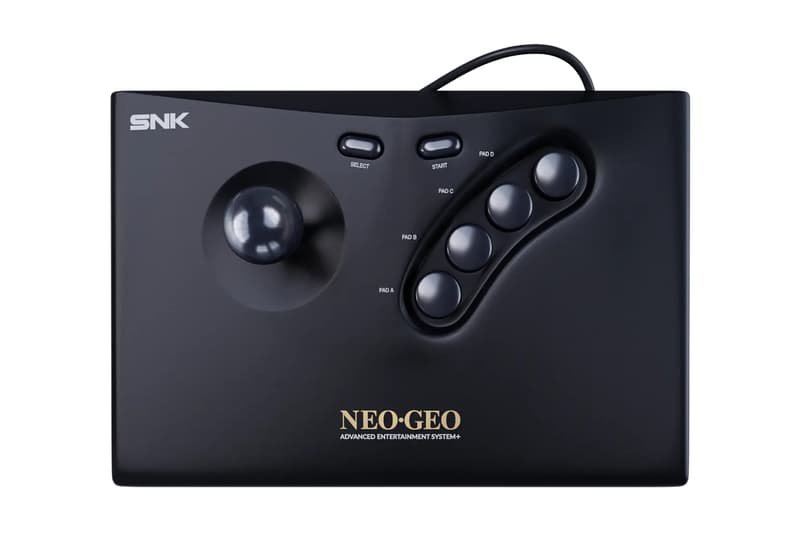 SNK Neo Geo AES+ console with arcade stick, 1080p HDMI and AV ports shown together