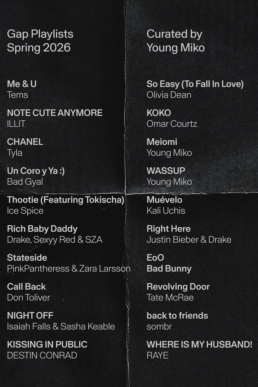 Gap Is a Real Music Fan young miko katseye denim ad campaign visual leon thomas zac posen sombr custom grammys playlist sandy liang harlem fashion council sushi club collab awake hoodie drop interview coachella hoodie house custom