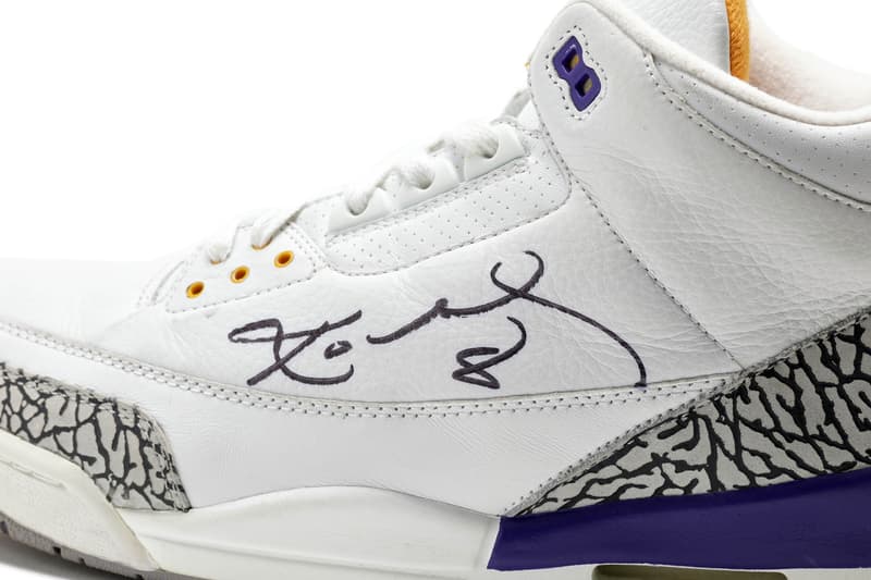 Kobe Bryant's Legendary Game-Worn Air Jordan 3 PE Hits the Auction Block 2002-2003 "Sneaker Free Agency" era, the dual-signed, photo-matched Lakers