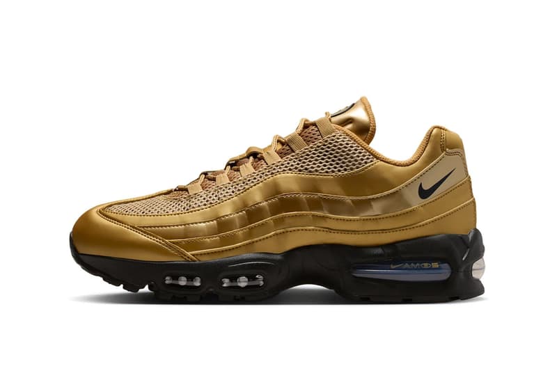 Nike Air Max 95 Total 90 Metallic Gold colorway showing segmented midsole and Total 90-inspired upper construction - detail view 2