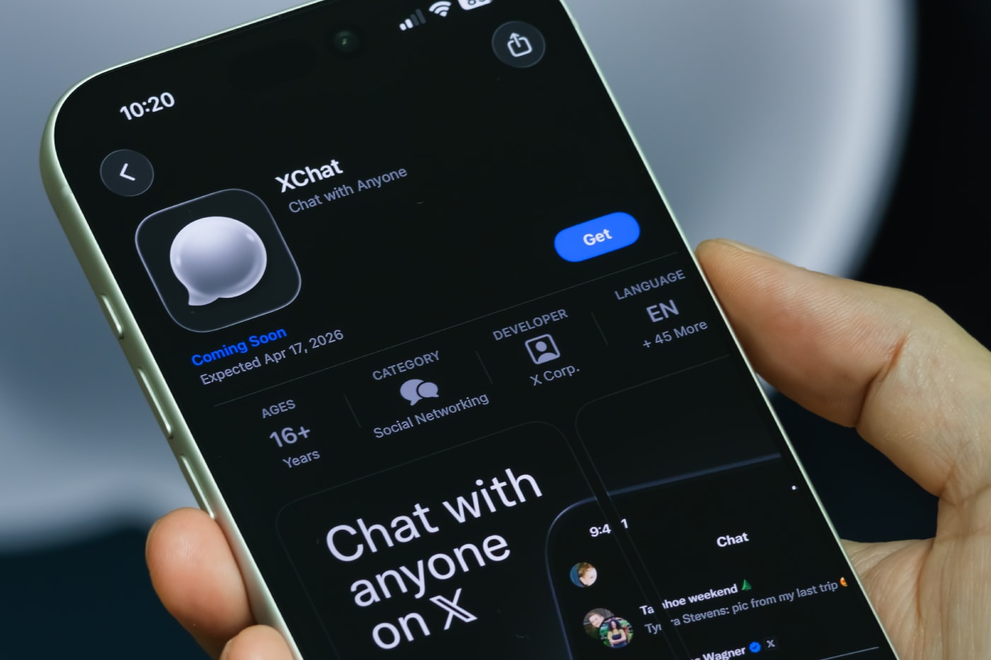 XChat iOS standalone encrypted messaging app interface on iPhone