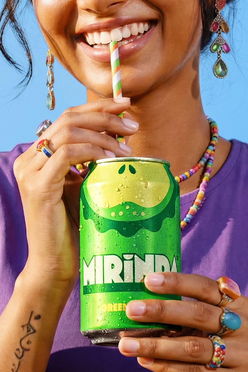 mirinda pepsi smile please campaign platform fruit soda can bottle retro modern smile chain vibrant style design