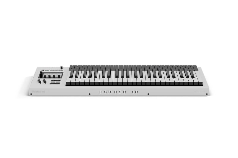 Expressive E Osmose CE white MPE keyboard controller with 49 or 61 keys on studio desk
