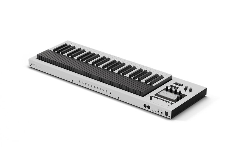 Expressive E Osmose CE white MPE keyboard controller with 49 or 61 keys on studio desk