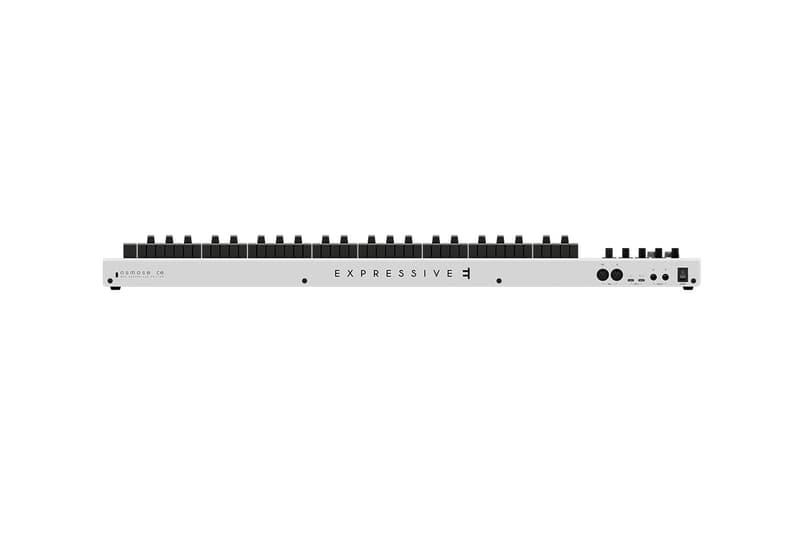 Expressive E Osmose CE white MPE keyboard controller with 49 or 61 keys on studio desk