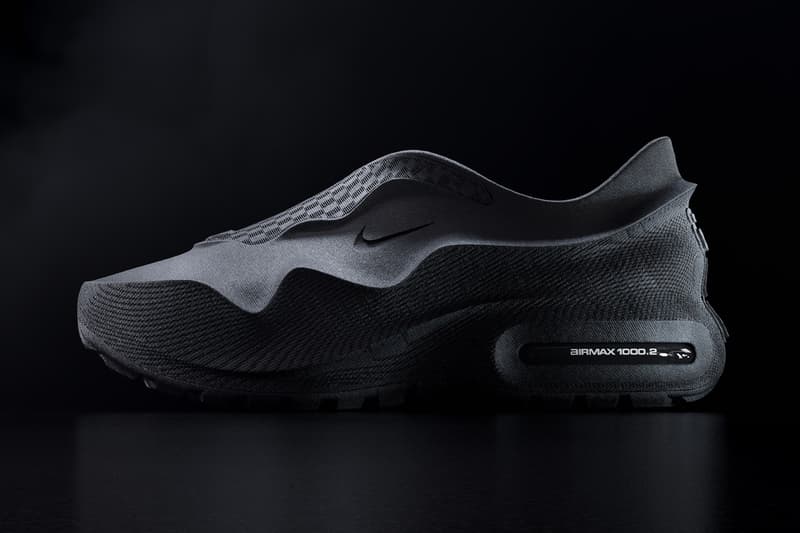 Nike AirMax 1000.2 in Black/Black colorway, featuring refined 3D-printed lug design and updated silhouette - detail view 4