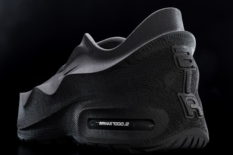 Nike AirMax 1000.2 in Black/Black colorway, featuring refined 3D-printed lug design and updated silhouette - detail view 5