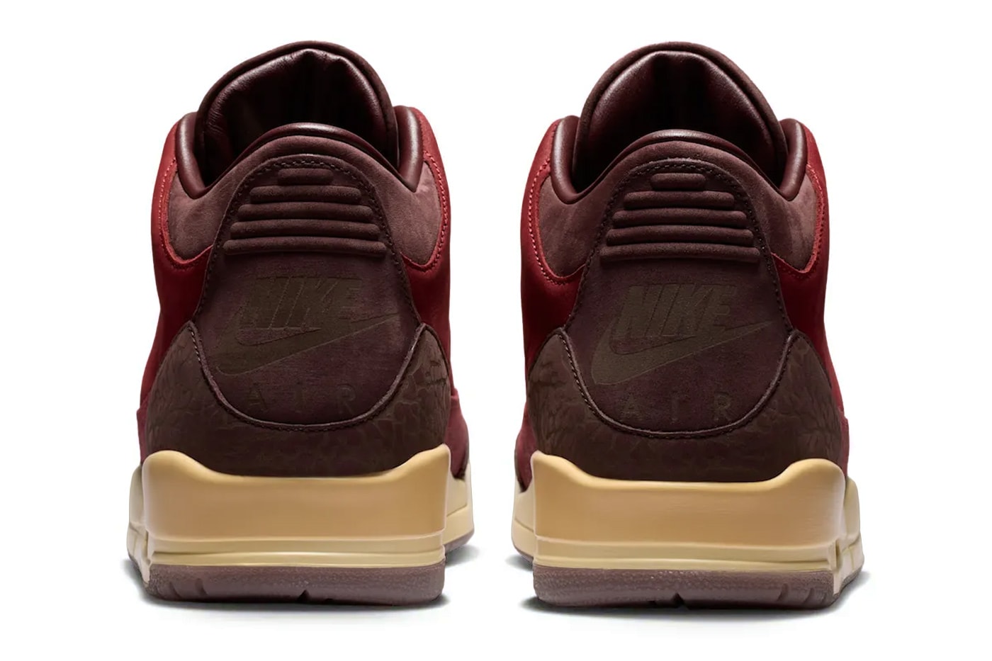 Air Jordan 3 OG Bin 23 heel view showing Nike Air branding and elephant print heel overlay
