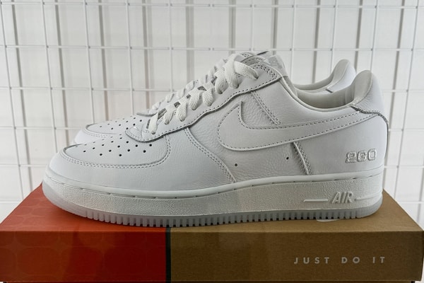 First Look NIGO x Nike Air Force 1 Low 01 "Triple White 2GO" promo sample london design museum